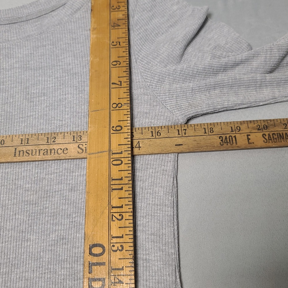 Simple Pleasures Ribbed Knit T-Shirt Dress Womens L Gray 3/4 Sleeve Curved Hem - Picture 4 of 8